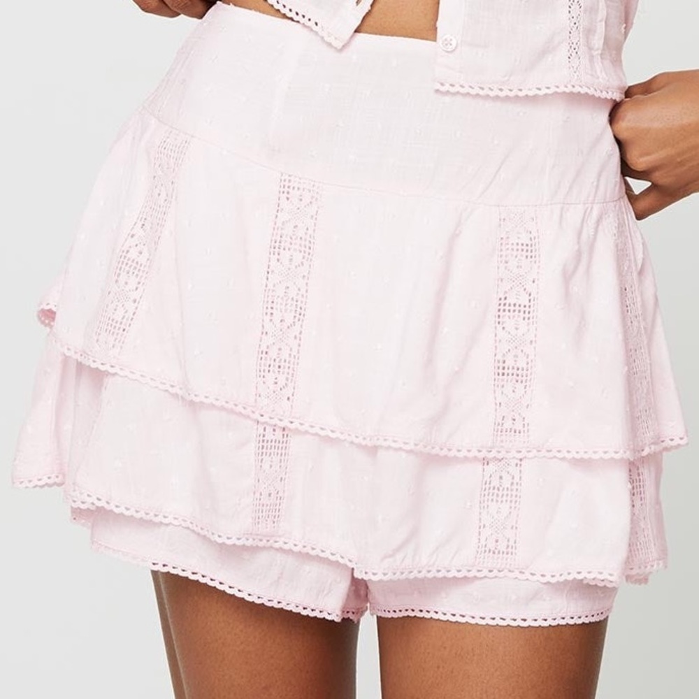 Princess Polly Cheyla Blush Pink Lace Tiered Ruffle Skort Shorts NWT Size 8 - Picture 5 of 6